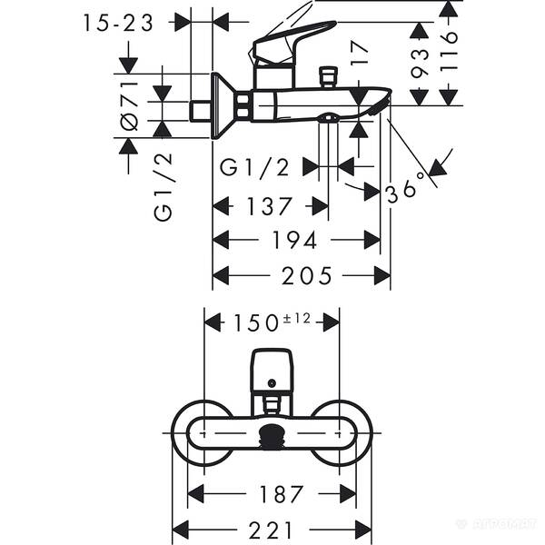 Смеситель для ванны Hansgrohe Logis 71400000, фото 2