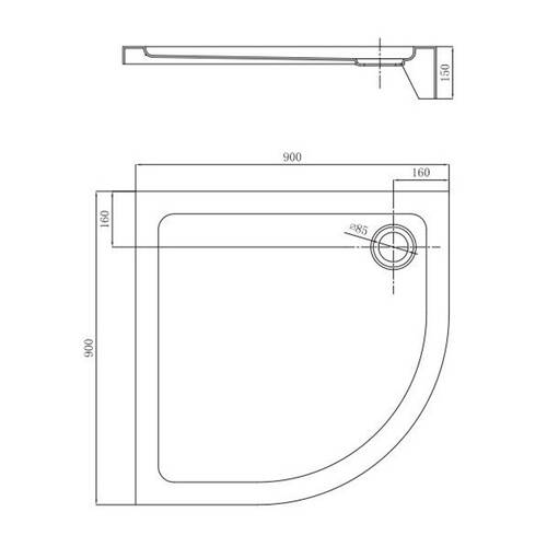 Душевой поддон Primera Frame STQ2090 90х90х15 см четверть круга, фото 2