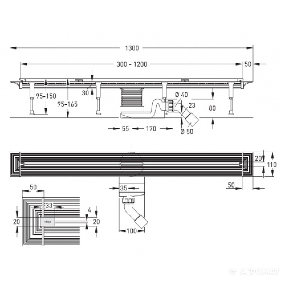 704360 Advantix Vario Душовий лоток з вставкою глянц. 300-1200mm (1 сорт)