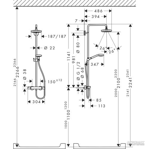 Душова система Hansgrohe Croma 27256400 Select E 180 2jet з термостатом, фото 2