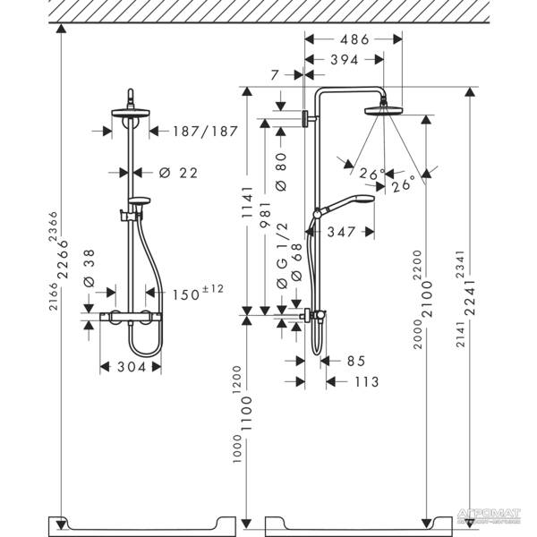 Душова система Hansgrohe Croma 27256400 Select E 180 2jet з термостатом, фото 2