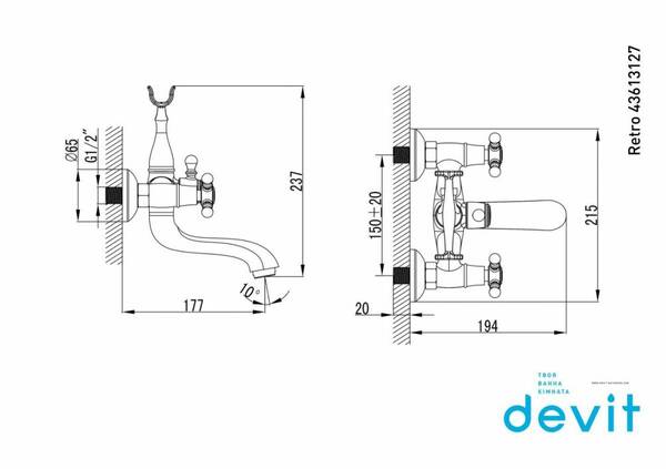 Смеситель для ванны Devit Retro 2.0 43613127B, фото 2