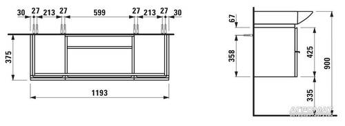 Тумба для раковини Laufen Palace H4013010754751 підвісна 120 см білий, фото 4