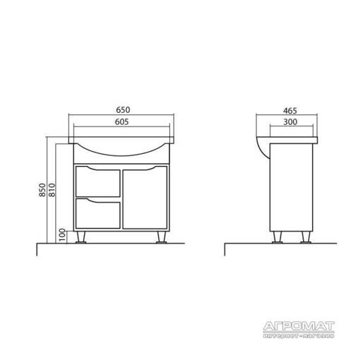 Тумба з раковиною Аква Родос Родос Nova підлогова 65 см білий, фото 2