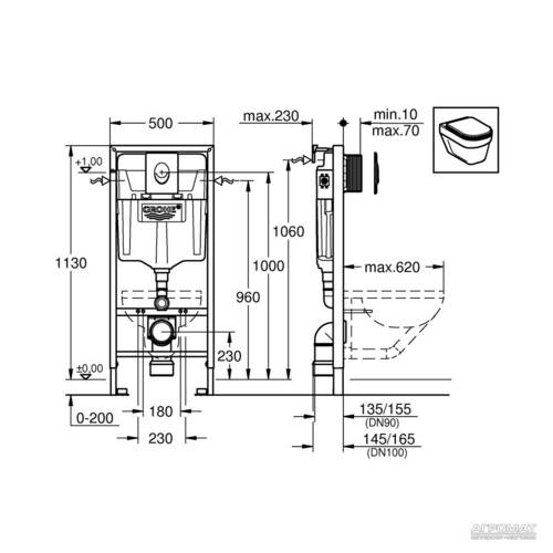 Инсталляция для унитаза Grohe Rapid SL 38722001 с клавишей Skate Air белый альпийский, фото 2