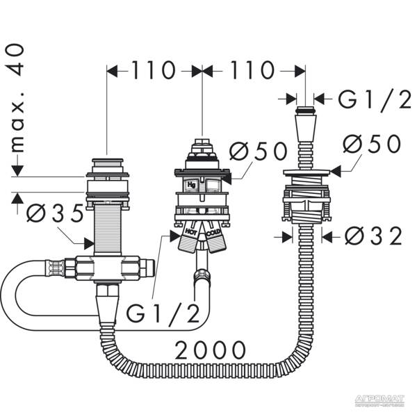Скрытая часть смесителя Hansgrohe 13439180 на 3 отверстия на борт ванны, фото 2