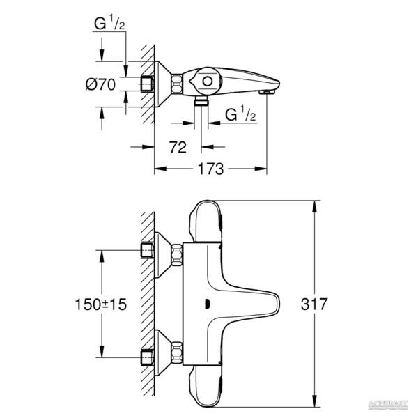 Змішувач для ванни Grohe Grohtherm 34155003 з термостатом, фото 5