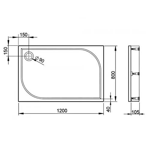 Душовий піддон Devit Universal FTR4112 120х80х13,5 см прямокутний з ніжками, панелю, сифоном, фото 2