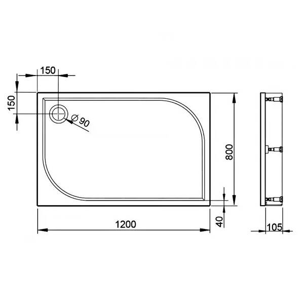 Душовий піддон Devit Universal FTR4112 120х80х13,5 см прямокутний з ніжками, панелю, сифоном, фото 2