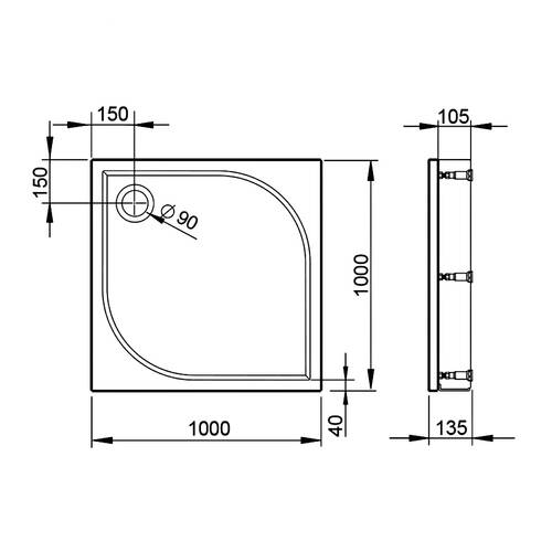 Душовий піддон Devit Universal FTR4110 100х100х13,5 см квадратний з ніжками, панелю, сифоном, фото 2