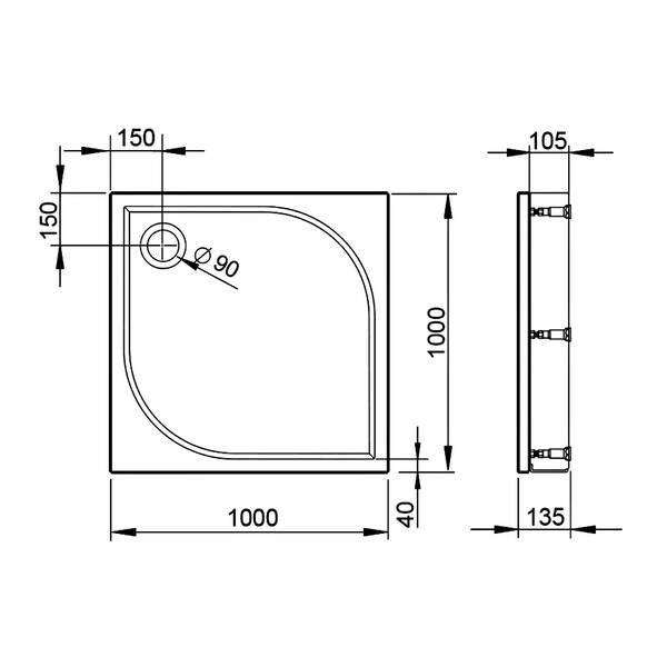 Душовий піддон Devit Universal FTR4110 100х100х13,5 см квадратний з ніжками, панелю, сифоном, фото 2