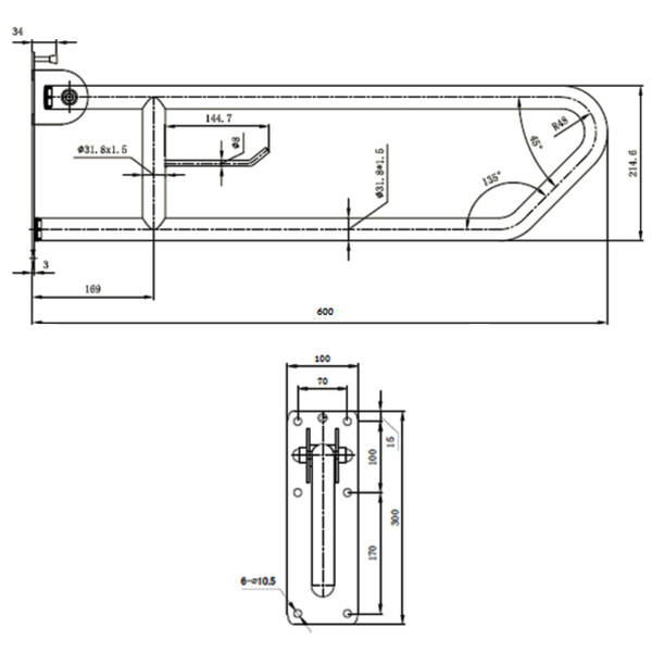 Поручень Genwec GW11 08 04 01 600 мм відкидний з тримачем туалетного паперу, нержавіюча сталь матова, фото 2