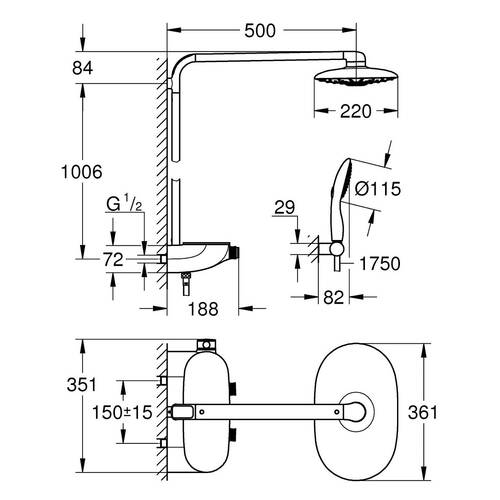 Душевая система Grohe Rainshower System 26250000 SmartControl с термостатом, фото 2