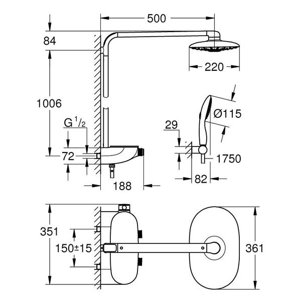 Душевая система Grohe Rainshower System 26250000 SmartControl с термостатом, фото 2