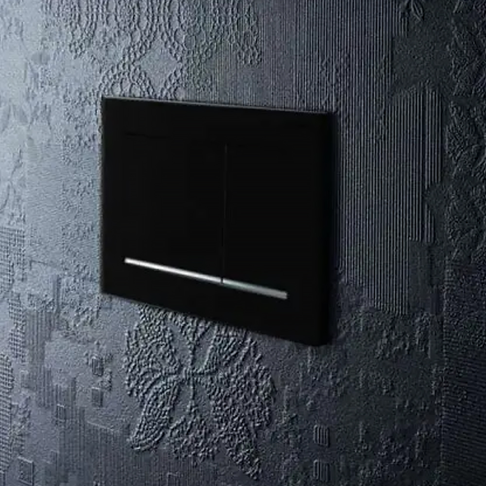 115.883.KM.1 Sigma20 (ex Sigma30) square Клавіша змиву, панель та клавіши чорний глянець, декоративні смужки хром (1 сорт)