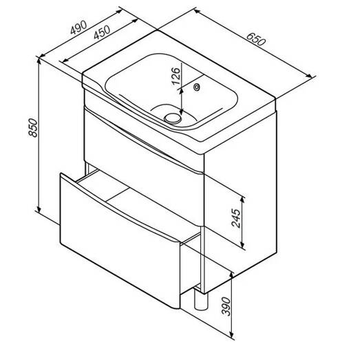 Тумба з раковиною Am.Pm Like M80-FSX0652-WC0652-38 підлогова 65 см білий, фото 5
