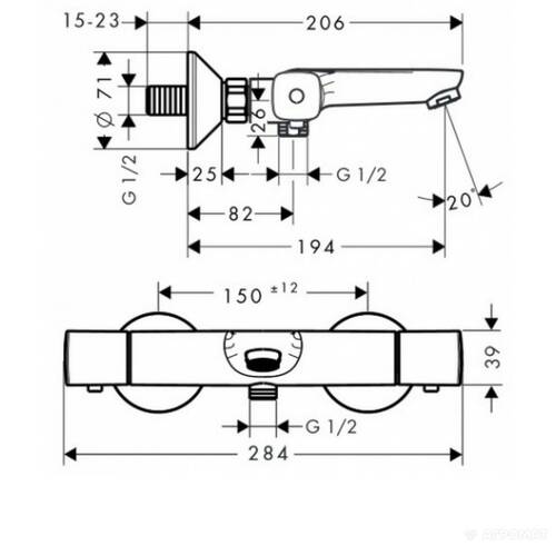 Смеситель для ванны Hansgrohe Ecostat 13123000 Universal с термостатом, фото 2