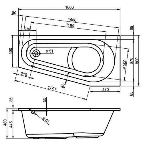 Ванна акриловая Riho Delta BB8300500000000 160х80 см левая, фото 2