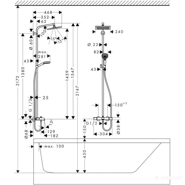Душевая система Hansgrohe Crometta Showerpipe 27298000 с термостатом, фото 2