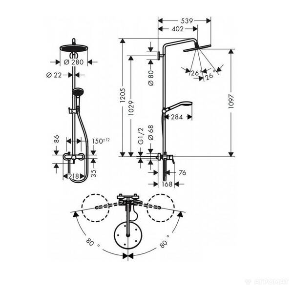 Душова система Hansgrohe Croma Select S Showerpipe 280 1jet 26791000, фото 2