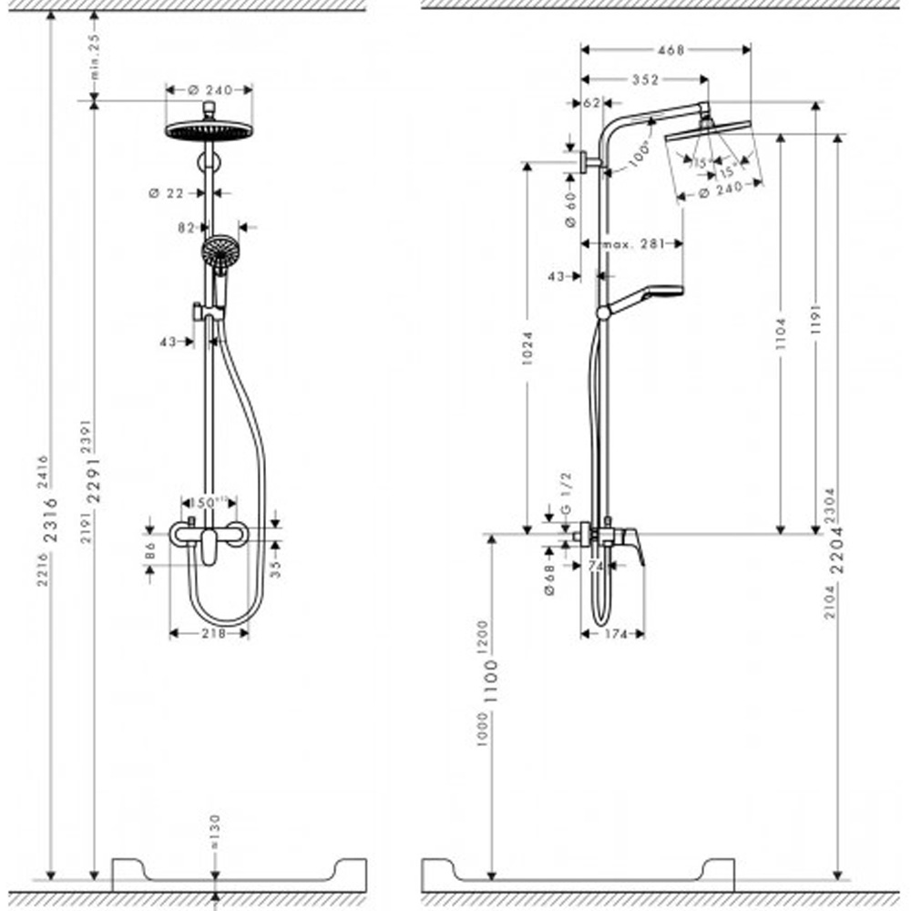 27269000 Crometta S 240 1jet Showerpipe Душова система д/душа (1 сорт)