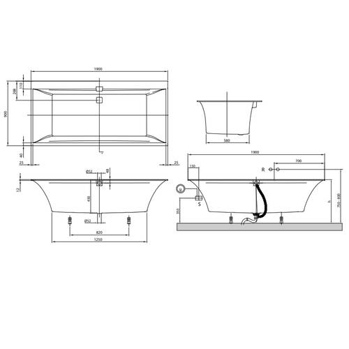 Ванна кварилова Villeroy&Boch SQUARO EDGE uBQ190SQE2DV-01 190х90 см, фото 2