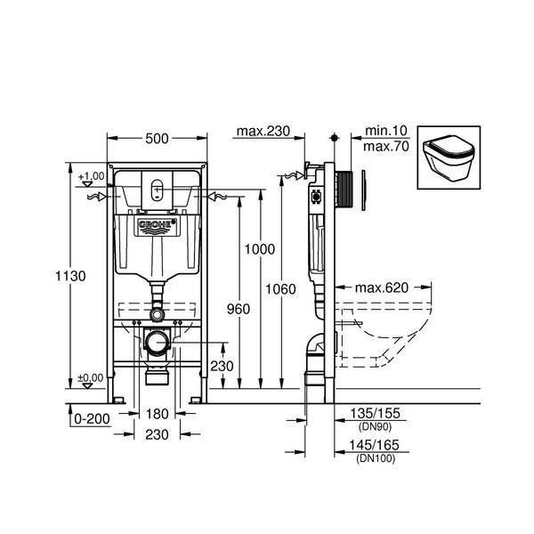 Інсталяція для унітаза Grohe Rapid SL 38929000 з клавішею Arena Cosmopolitan хром, фото 2