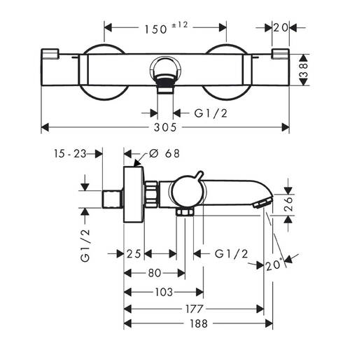Смеситель для ванны Hansgrohe Ecostat 13114000 с термостатом хром, фото 3