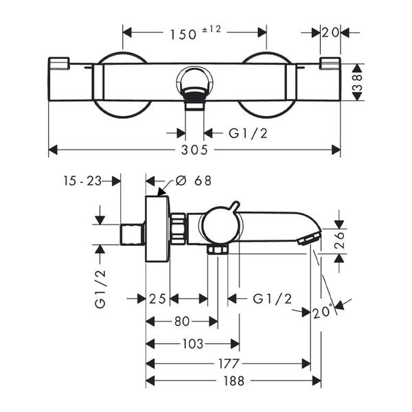 Смеситель для ванны Hansgrohe Ecostat 13114000 с термостатом хром, фото 3