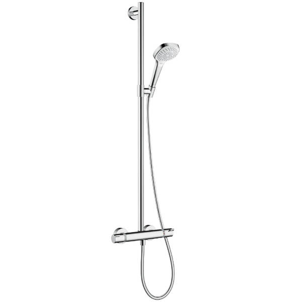 Змішувач для душу термостатичний Hansgrohe Croma Select E 27248400  з душовим набором і штангою, хром/білий, фото 1