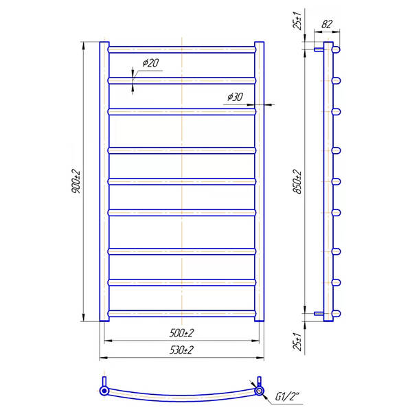 Рушникосушарка водяна Mario Класік 900х530/500 900х530 мм полірована нержавіюча сталь, фото 2