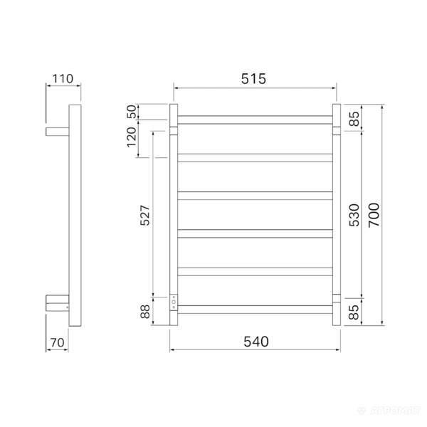 Полотенцесушитель электрический Pax Tango 3707-3 540x700 мм хром 50 Вт, фото 2