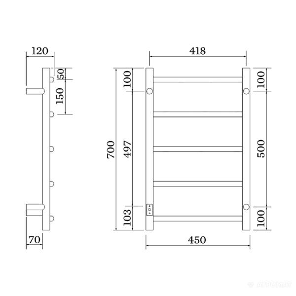 Полотенцесушитель электрический Pax Samba 3707-2 450x700 мм хром 40 Вт, фото 2