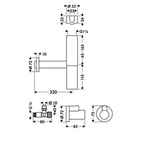 Сифон для раковины колбовой Hansgrohe Flowstar 52120000 хром, с 2 накладками и 2 угловыми вентилями, фото 2