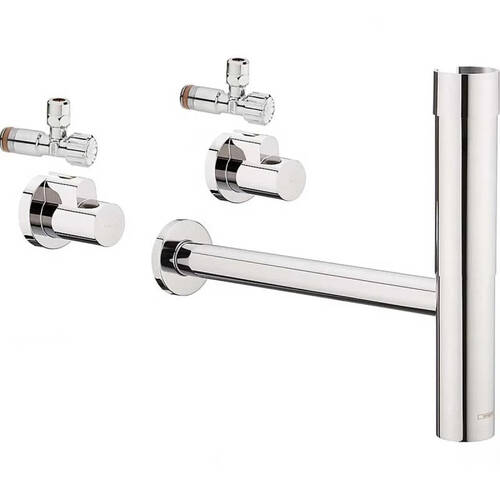 Сифон для раковины колбовой Hansgrohe Flowstar 52120000 хром, с 2 накладками и 2 угловыми вентилями, фото 1