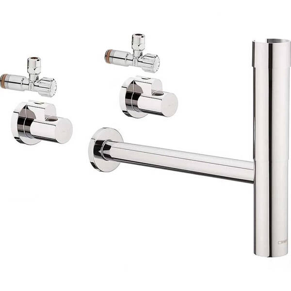 Сифон для раковины колбовой Hansgrohe Flowstar 52120000 хром, с 2 накладками и 2 угловыми вентилями, фото 1
