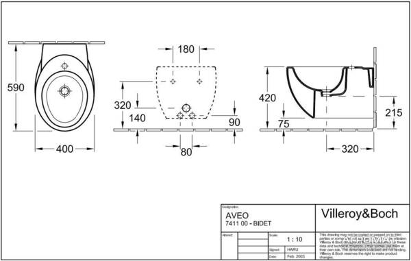 Биде подвесное Villeroy&Boch Aveo 741100R2 с покрытием CeramicPlus, фото 2