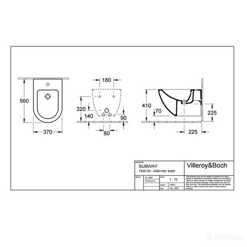 Биде подвесное Villeroy&Boch Subway 740000R1 с покрытием CeramicPlus, фото 2