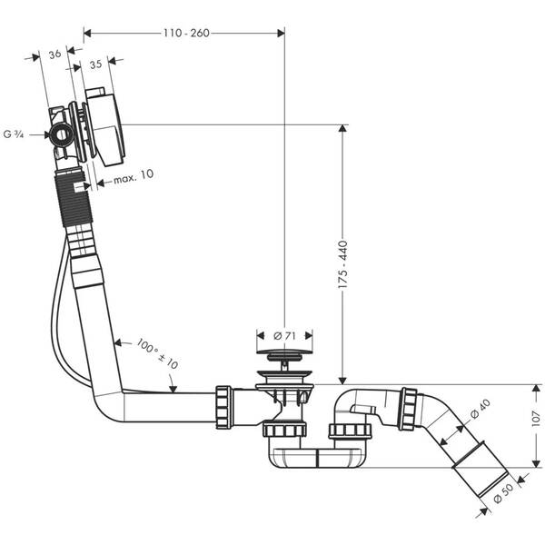 Сифон для ванни Hansgrohe Exafill S 58113000 з функцією наповнення через перелив,  з набором накладок для зливу та переливу, фото 2