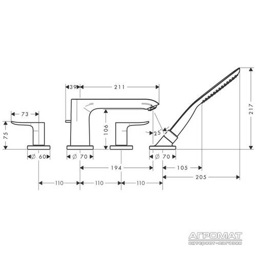 Смеситель для ванны Hansgrohe Metris 31442000, фото 2