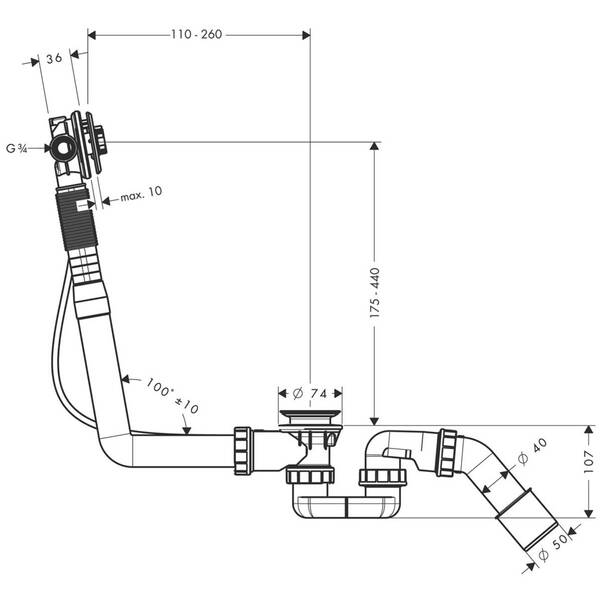 Сифон для ванни Hansgrohe Exafill S 58115180, фото 2