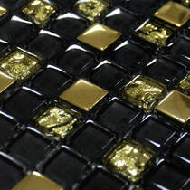 Мозаика Grand Kerama 913 Микс Черный-Золото Рифленое-Золото 30х30 см, фото №2