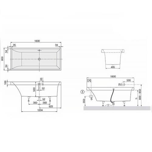 Ванна кварилова Villeroy&Boch Squaro BQ180SQR2V-01 180х80 см з ніжками, фото 3