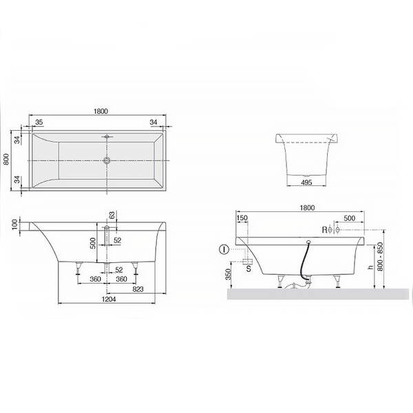 Ванна кварилова Villeroy&Boch Squaro BQ180SQR2V-01 180х80 см з ніжками, фото 3