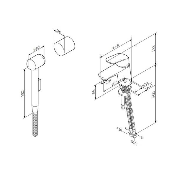 Смеситель для раковины AM.PM Like F8003000 с гигиеническим душем, фото 2