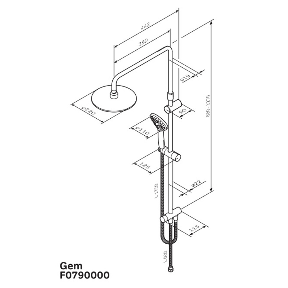 F0790000/F0790064 Gem Душовий набір з верхнім душем (1 сорт)