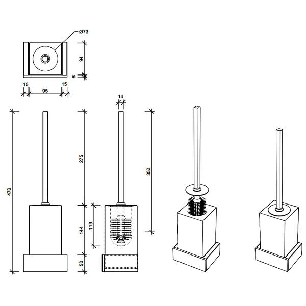 Щітка для унітаза Decor Walther Brick BK WBG 0591500 з тримачем, білий/хром, фото 2