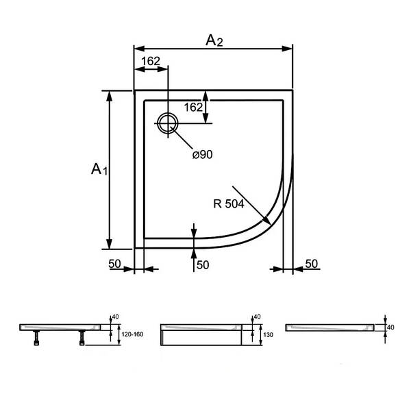 Душевой поддон Huppe Purano 202151.055 90х90х4 см четверть круга, фото 2