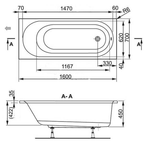 Ванна акриловая Vagnerplast Kasandra VPBA167KAS2-01 160x70 см с ножками VPSET001, фото 2
