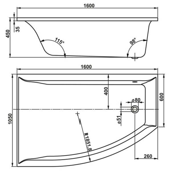 Ванна акриловая Vagnerplast Veronela OFFSET VPBA160VEA3LX-01 160x105 см левая с ножками, фото 3